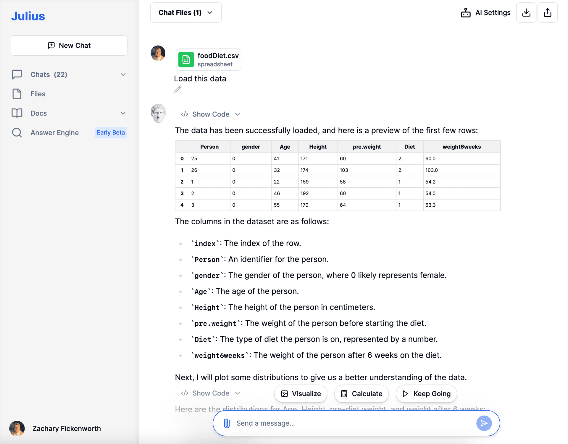 Loading the case study into Julius, the AI tool