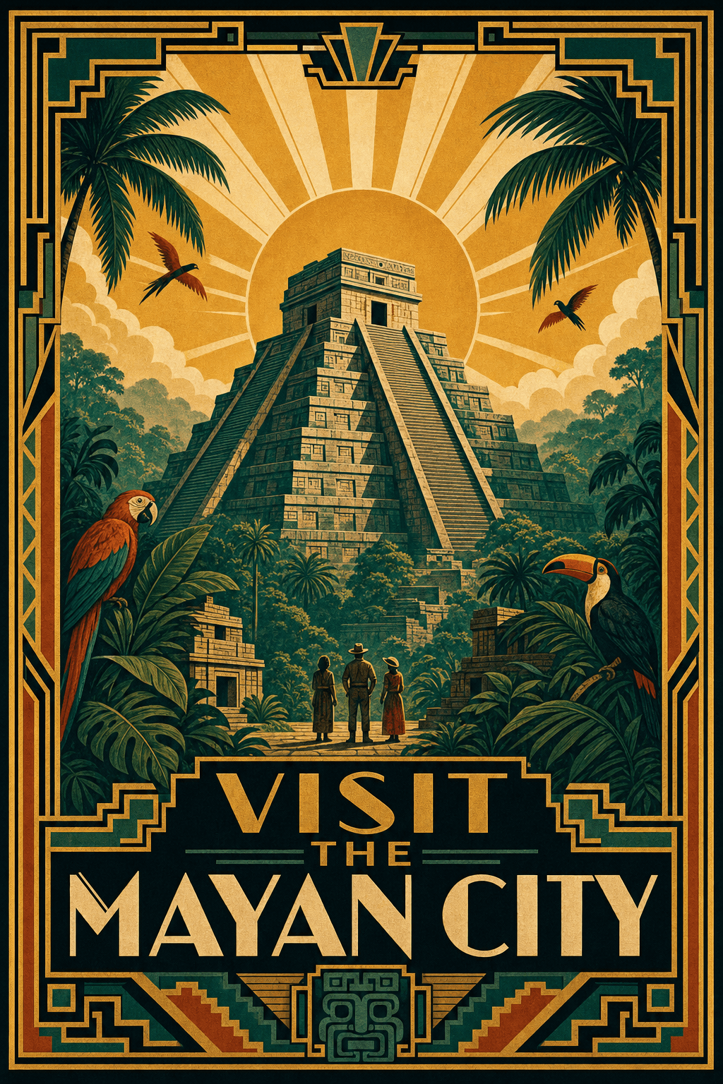 Vintage "Visit the Mayan City" travel poster