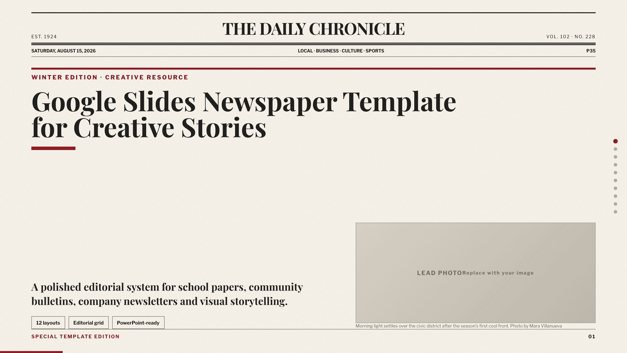 Google Slides Newspaper Template preview
