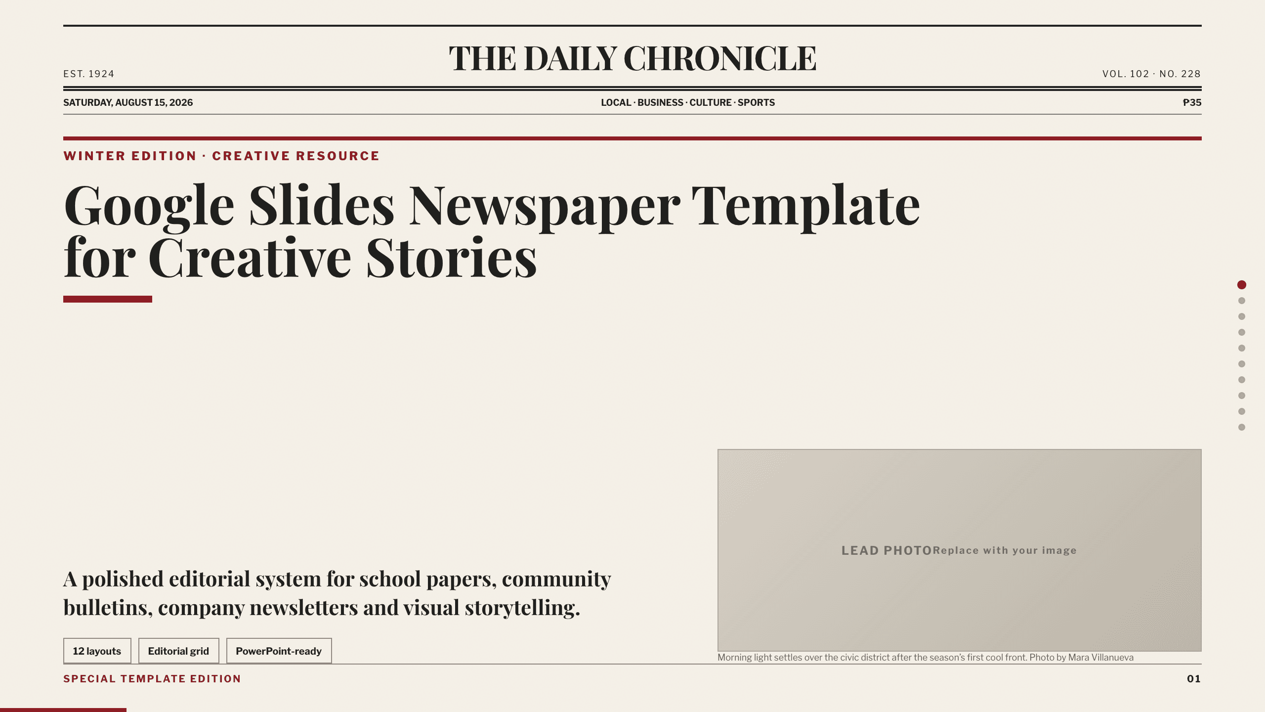 Google Slides Newspaper Template example deck made in Julius