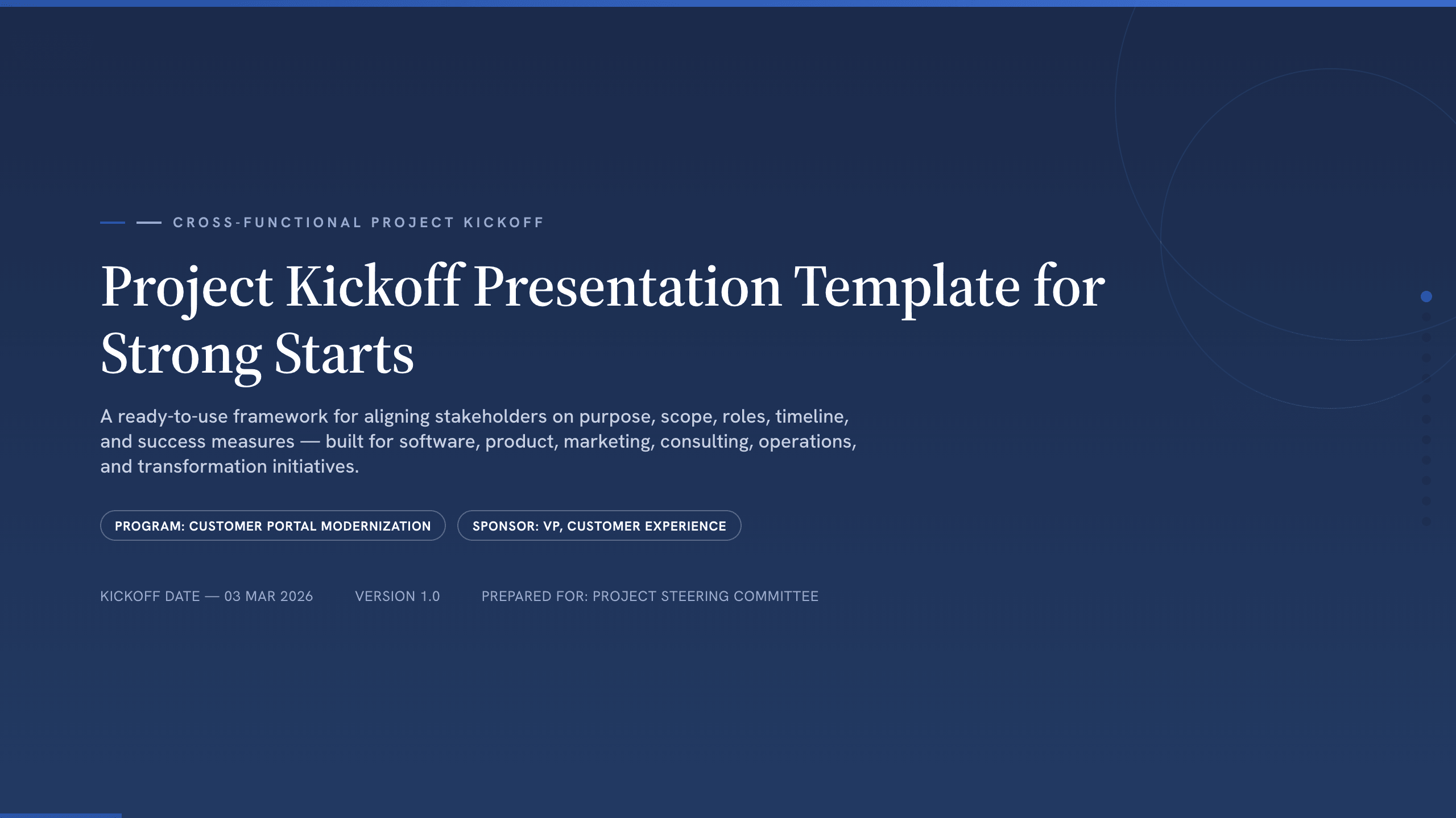 Project Kickoff Presentation Template example deck made in Julius